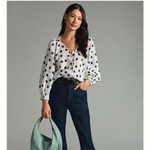 Maeve Anthropologie NWT Small Audie Linen Puff-Sleeve Blouse Cottagecore Boho